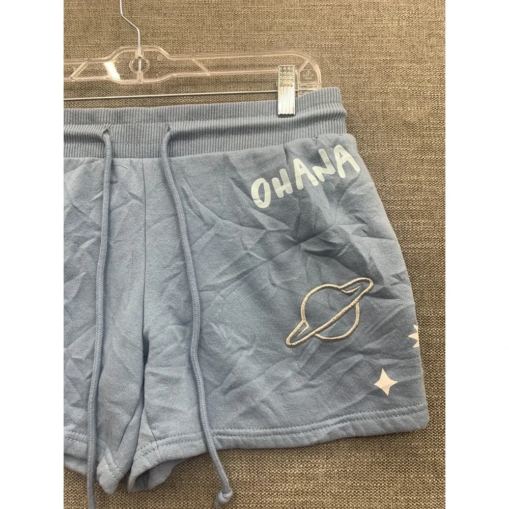 Disney Lilo & Stitch Lounge Shorts Girls M8/10 Blue Fleece Lined Embroidered